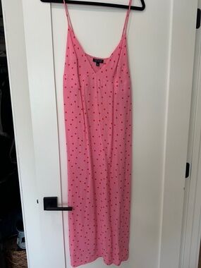 Topshop Pink Slip Midi Dress with Red Polka Dots